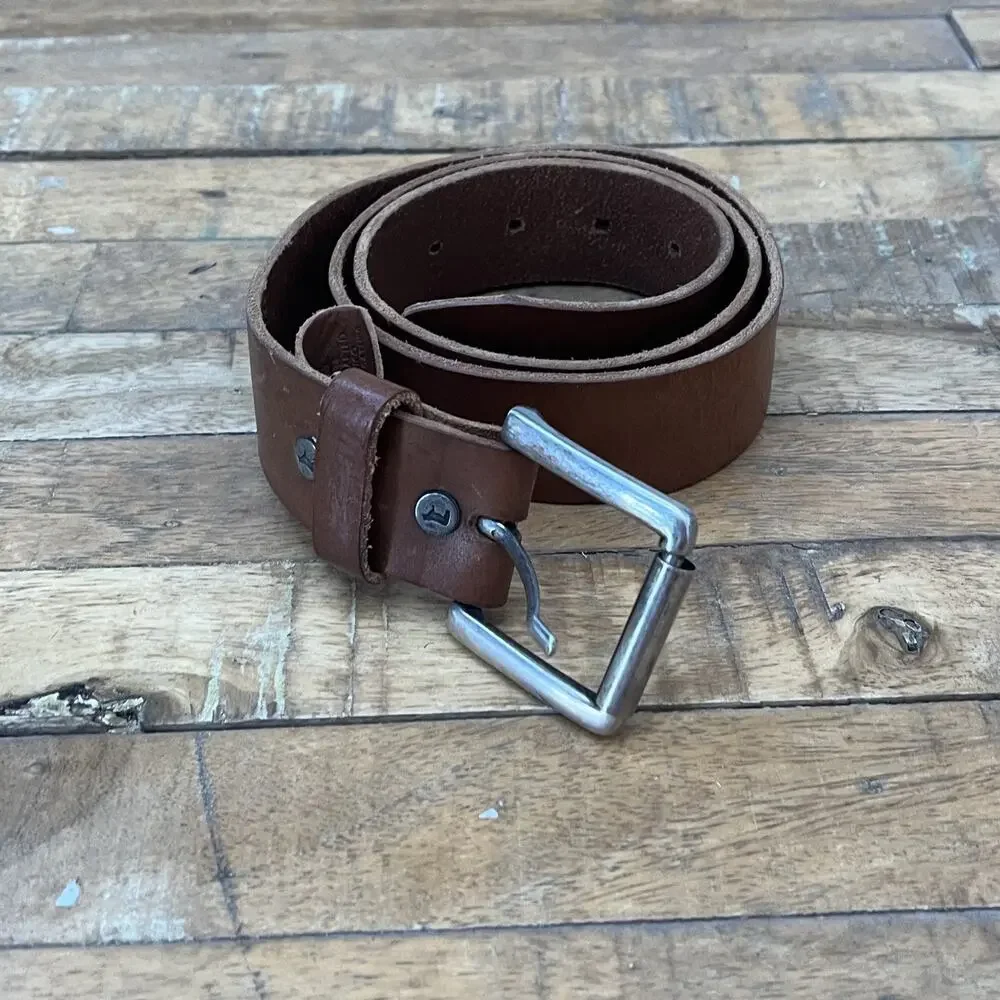 Will Belt Men's 34 Hand Crafted Genuine Leather Belt Brown Silver Buckle Mexico